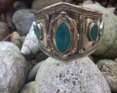 Afghan Tribal Blue/green Stone inset Tribal Cuff Bracelet. Handmade.