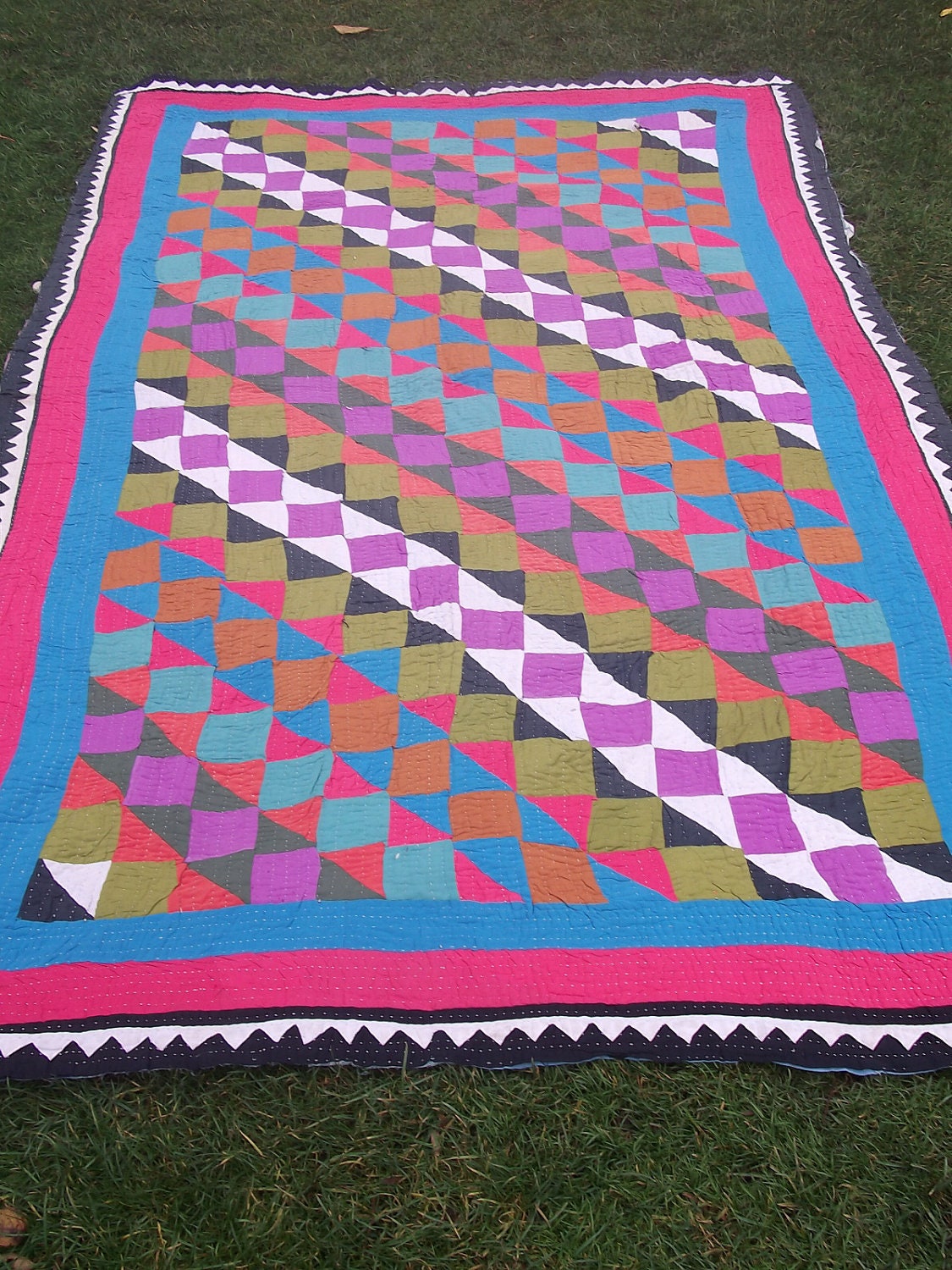 Bright Zingy Colors. Sindhi Patchwork Ralli Quilt.  Hand made. From Pakistan.