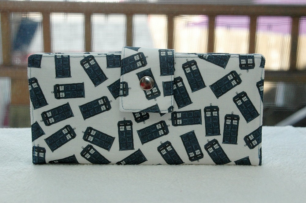 Women's Wallet   Dr Who Tardis custom handmade vegan wallet cotton blue