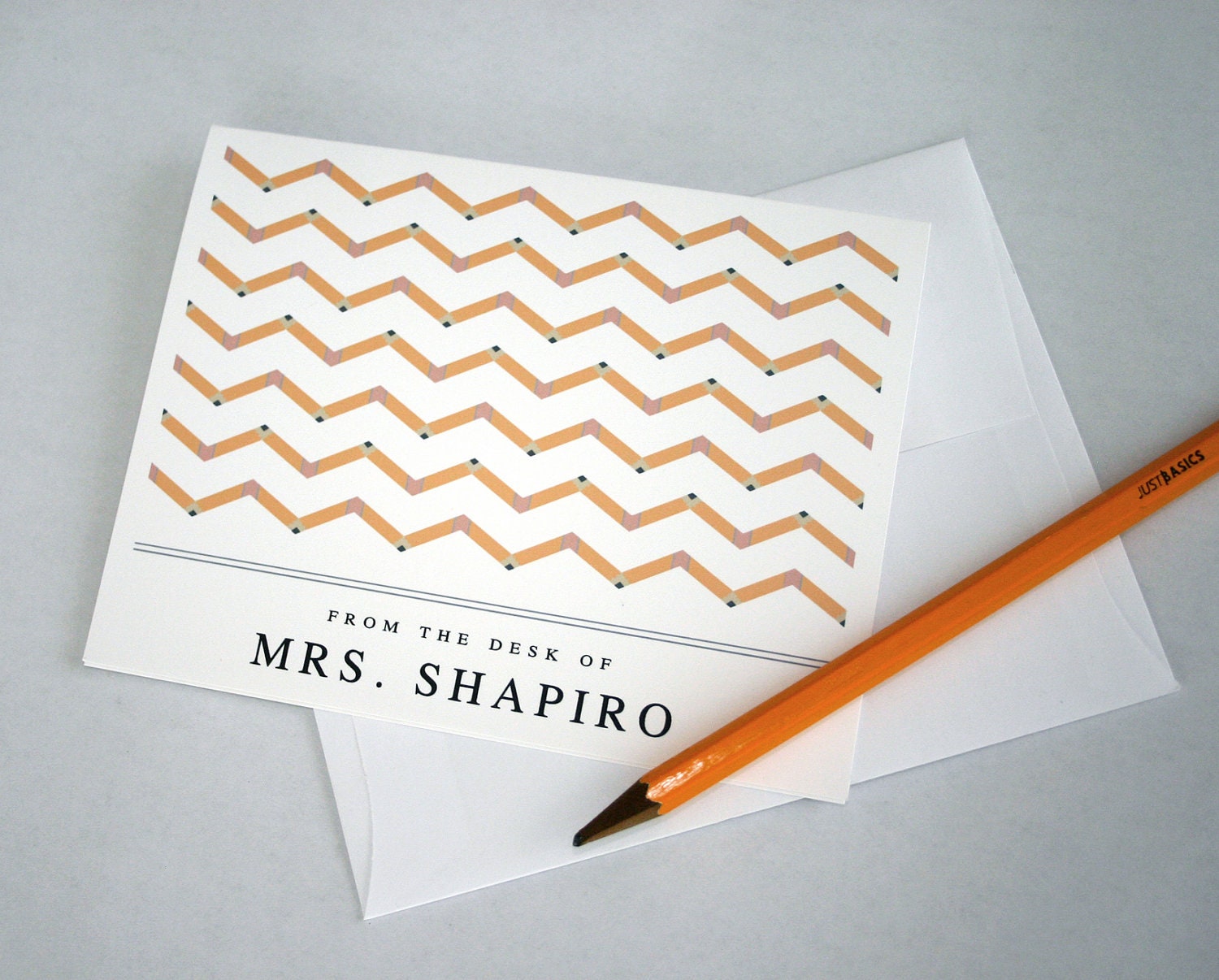 TEACHER GIFT - Personalized Teacher Pencil Chevron Note Cards (12)