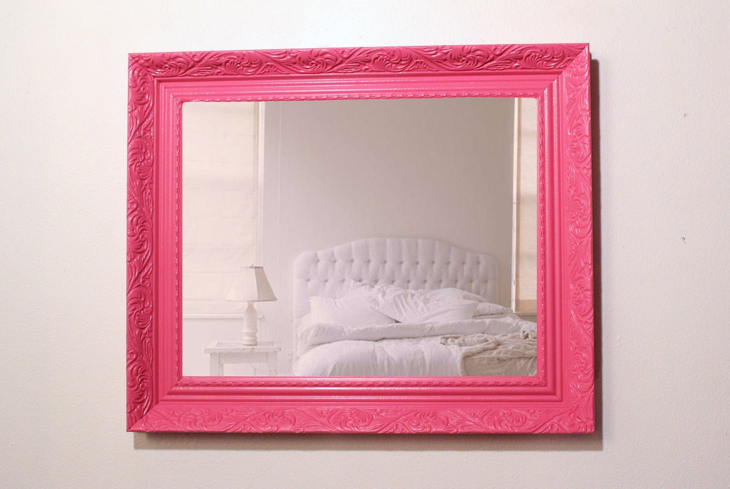 TREASURY ITEM Hot Pink Ornate Hollywood Glamour Framed Walled Mirror Chalkboard 3 in 1