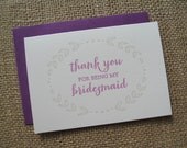 Thank You for being my Bridesmaid: letterpress cards (set of 4)