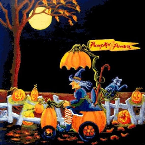 Cross Stitch Pattern  PDF- Halloween Counted Cross Stitch Chart Pumpkin Power Chart PDF