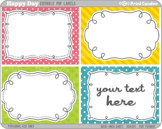 Rectangle - Editable PDF (8x10) Happy Days Labels (No. 222) - Buy 2 Get 2 Free - Printable Labels / Cards Gift Tags