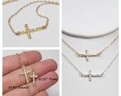 TINY CZ Sideways Cross Necklace, Cubic Zirconia, Taylor Jacobson Celebrity--Gold filled