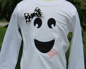Custom monogrammed Happy Ghost Face with NAME .. Cute for Halloween .. Cute personalized tee for Trick Or Treat Costume  tee shirt or onesie