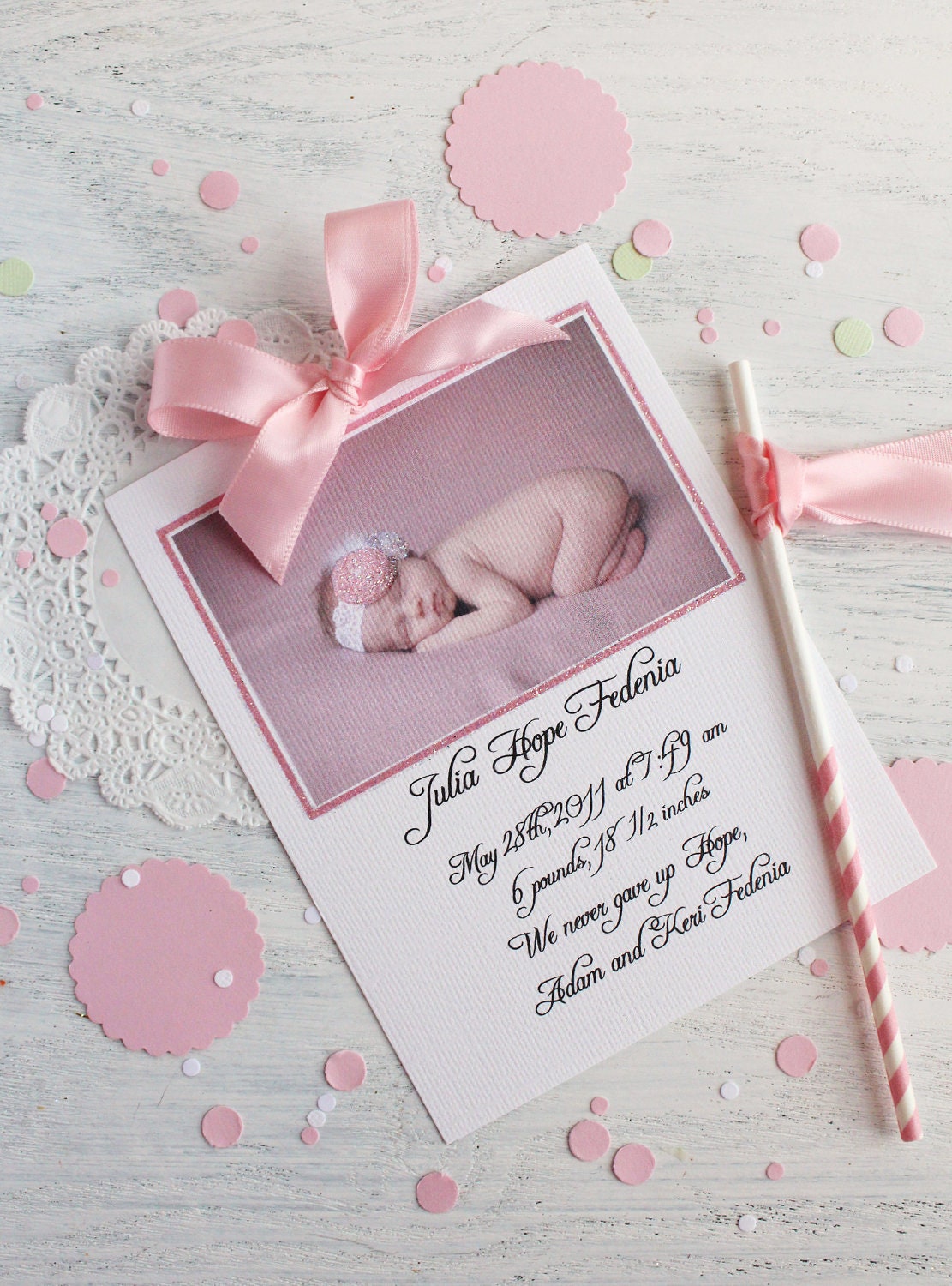Frosted Photo Birth Announcements-Hand Glittered Birth Announcements