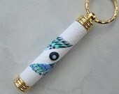 Wing Feather Cane Black, White, Turquoise, Purple and Green Polymer Clay Needle Holder Key Ring Custom Key Fob 103
