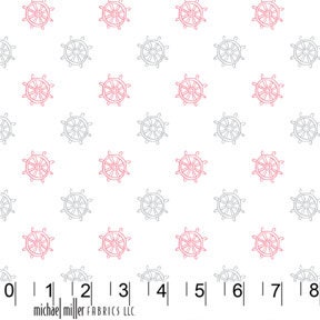 Sarah Jane,Out to Sea in Morning Coral, Ship Wheels in blossom, 1 yard