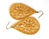 Crocheted Lace Teardrop Earrings - Saffron Yellow