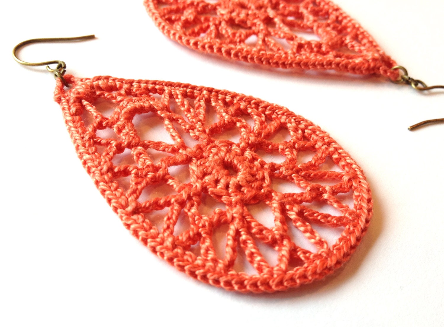 Lace Teardrop Earrings - Coral