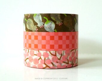 Lily of the Valley Washi Tape Brown, Peach Pink - Japanese Set of 3 PrettyTape