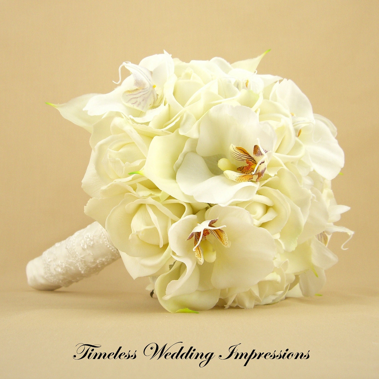 Wedding Bouquet Real Touch Orchids Calla Lilies Roses Bridal White Silk Flowers