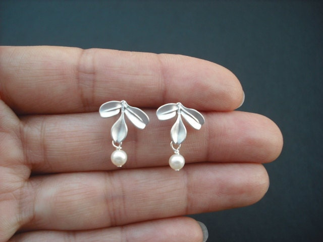 birthstone, tiny leaf post earrings - sterling silver post, wedding gift, bridesmaids gift