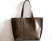 Leather tote bag , for every day use - Brown