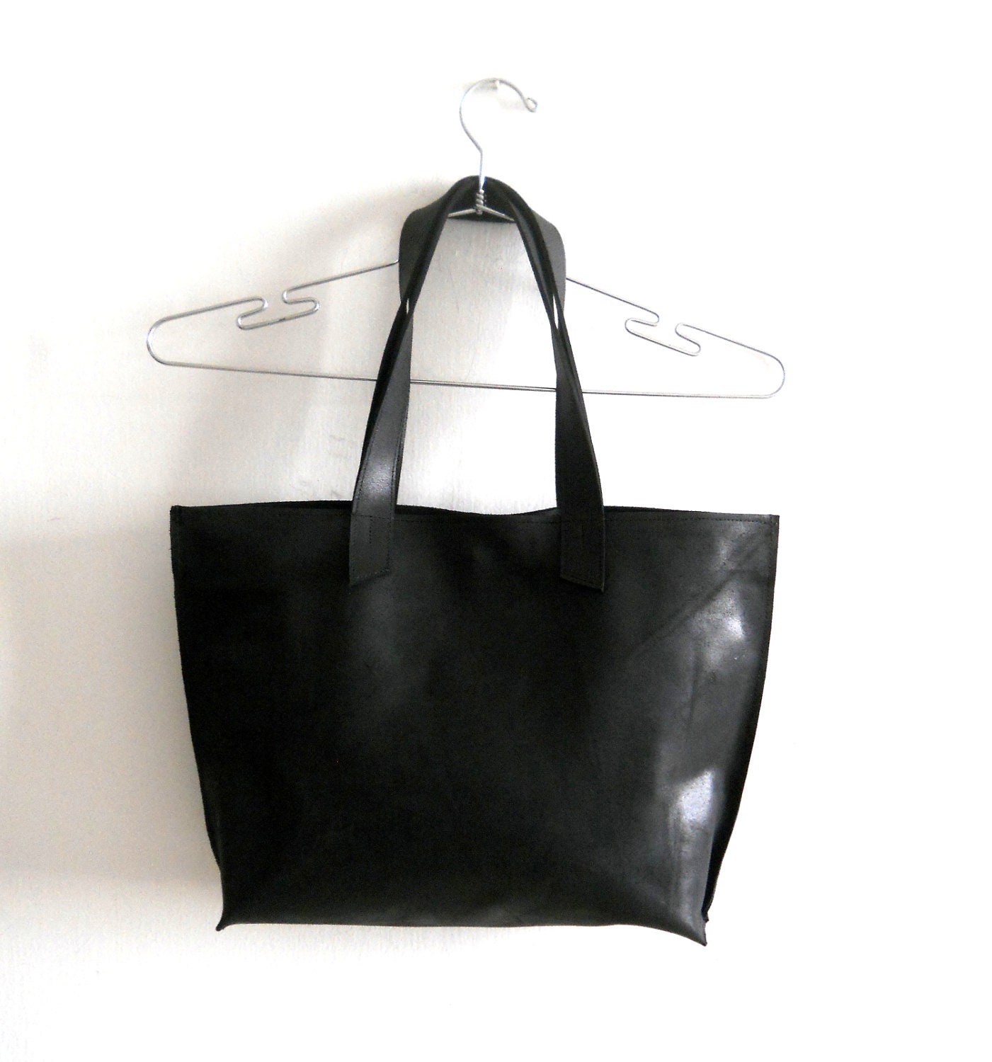 Leather tote bag , for every day use - black