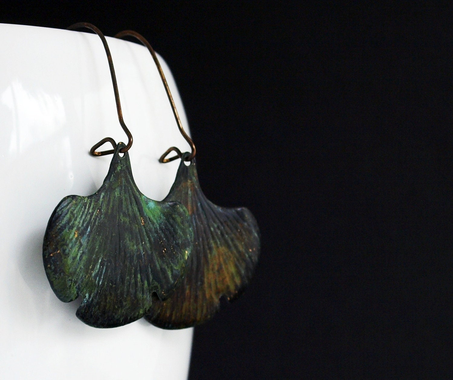 Ginkgo Verdigris Patina Brass Earrings