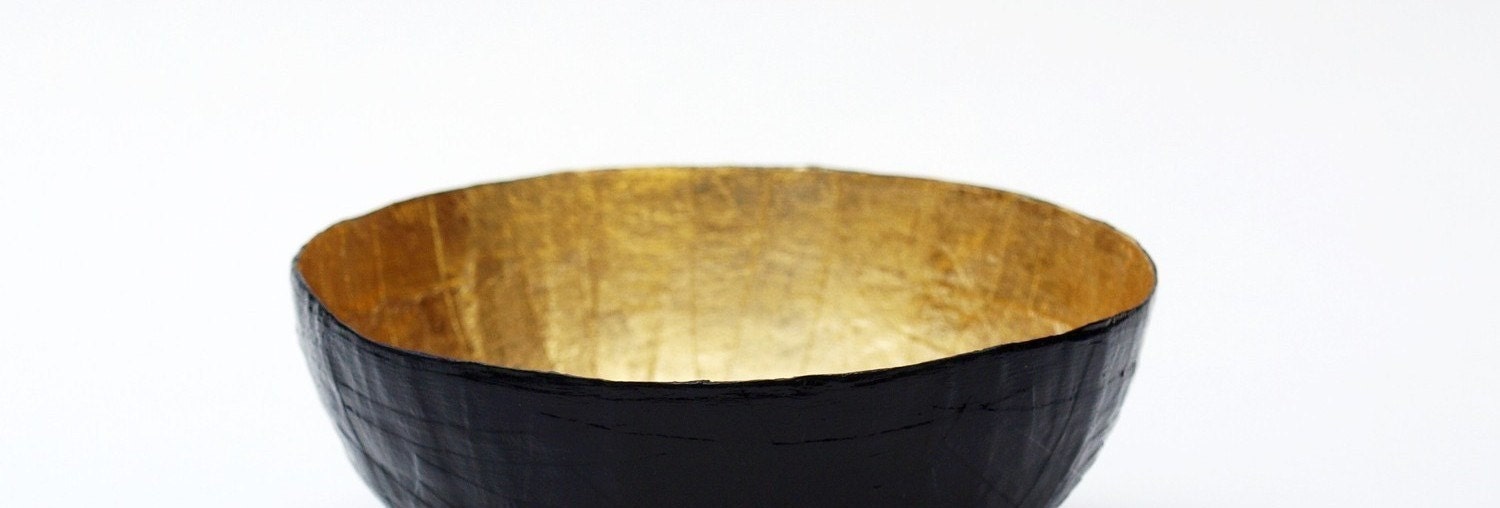 Paper Mache Bowl in Black and Gold - The Mini - Made to order