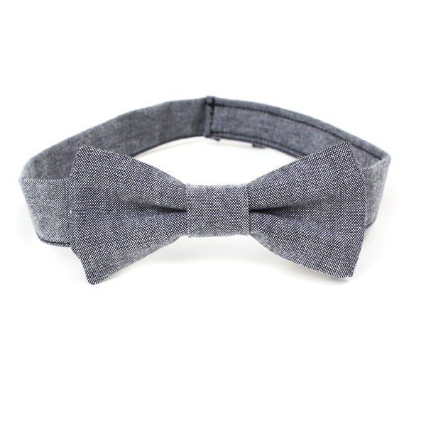 Black/Grey Chambray Bow Tie for Boys newborn up to age 10