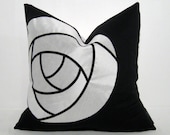SALE - Black White Pillow Cover - Decorative Cushion - Silk Rose - Modern Art Deco - Mackintosh 16 inch