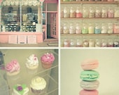 Sweet Things - Food photography, photo set, kitchen decor, art collection, pastel colors, macarons and cupcakes - Set of Four 5x5" prints
