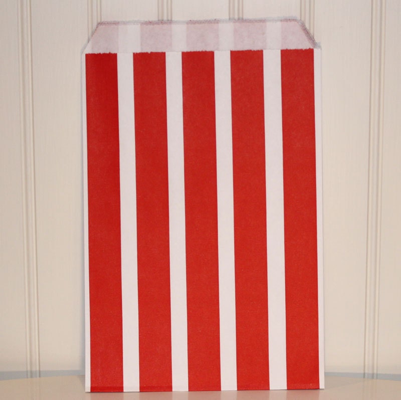 Party Favor Bags, 24 Red Vertical Striped Candy Bags, Baking Supplies, Party Favors, Cookies, Gifts, Paper Bags