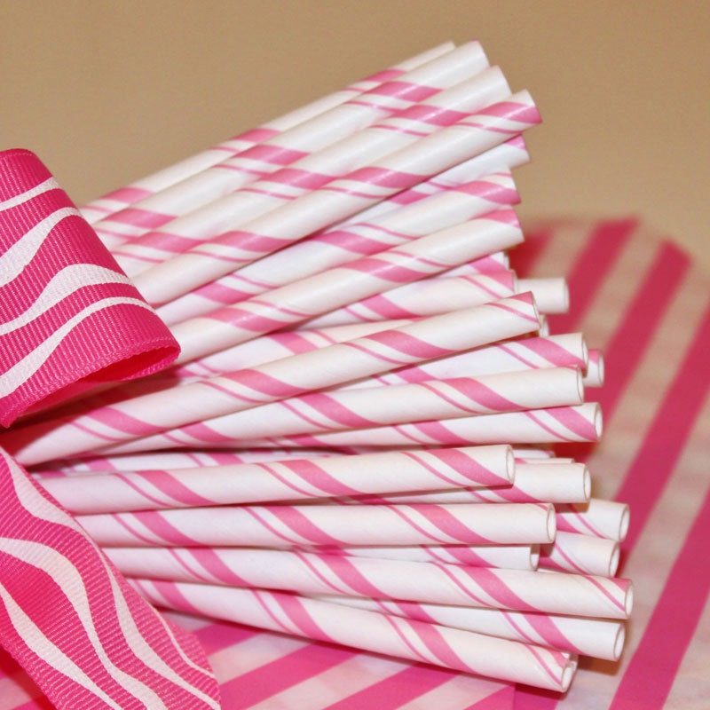 25 Pink CANDY CANE Striped Paper Straws, Paper drinking straws with DIY Printable Straw Flags, Christmas, Holiday,