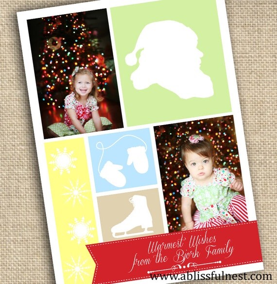 COLOR BLOCKED 5x7 Holiday Christmas Photo Card - PRINTABLE Squares Customized Photo Christmas Card Il_570xn