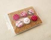 Plaid and dots fabric covered pushpins set