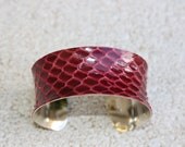 ON SALE- Snakeskin Leather Cuff Bracelet - Deep Cranberry Red