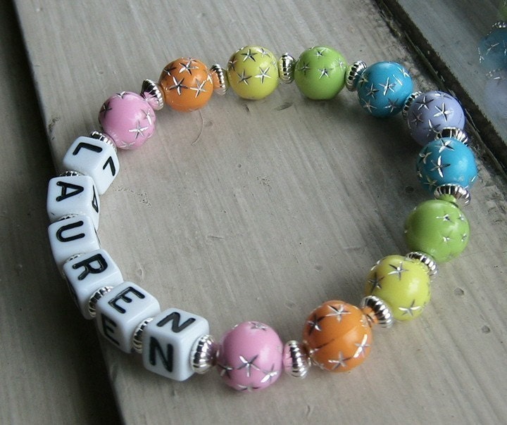 Rainbows and Stars Stretchy Elastic Name Bracelet B069