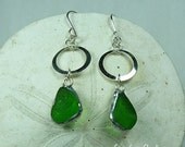 Circle Love, holiday green, sea glass earrings, beach glass, seaglass