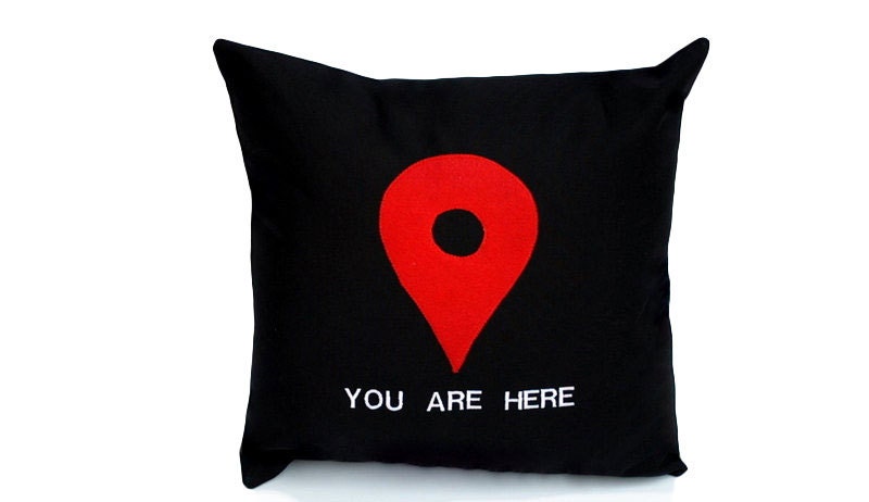 You Are Here Map Pin Black Pillow