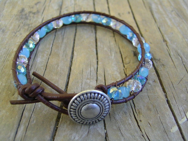 ON SALE Single Leather Wrapped Bracelet Beach Bound. Chan Luu Inspired.