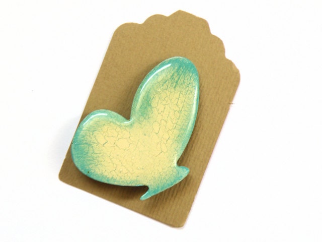 Wooden Butterfly Brooch - TEAL FLYING BUTTERFLY