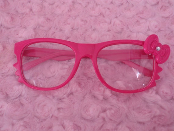 hello kitty HOT pink glasses with clear lenses. rhinestone fashion cute girls. Sale