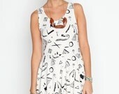 Hand Printed 'Snake Pyramid' Twirling Dress in Black on Creme