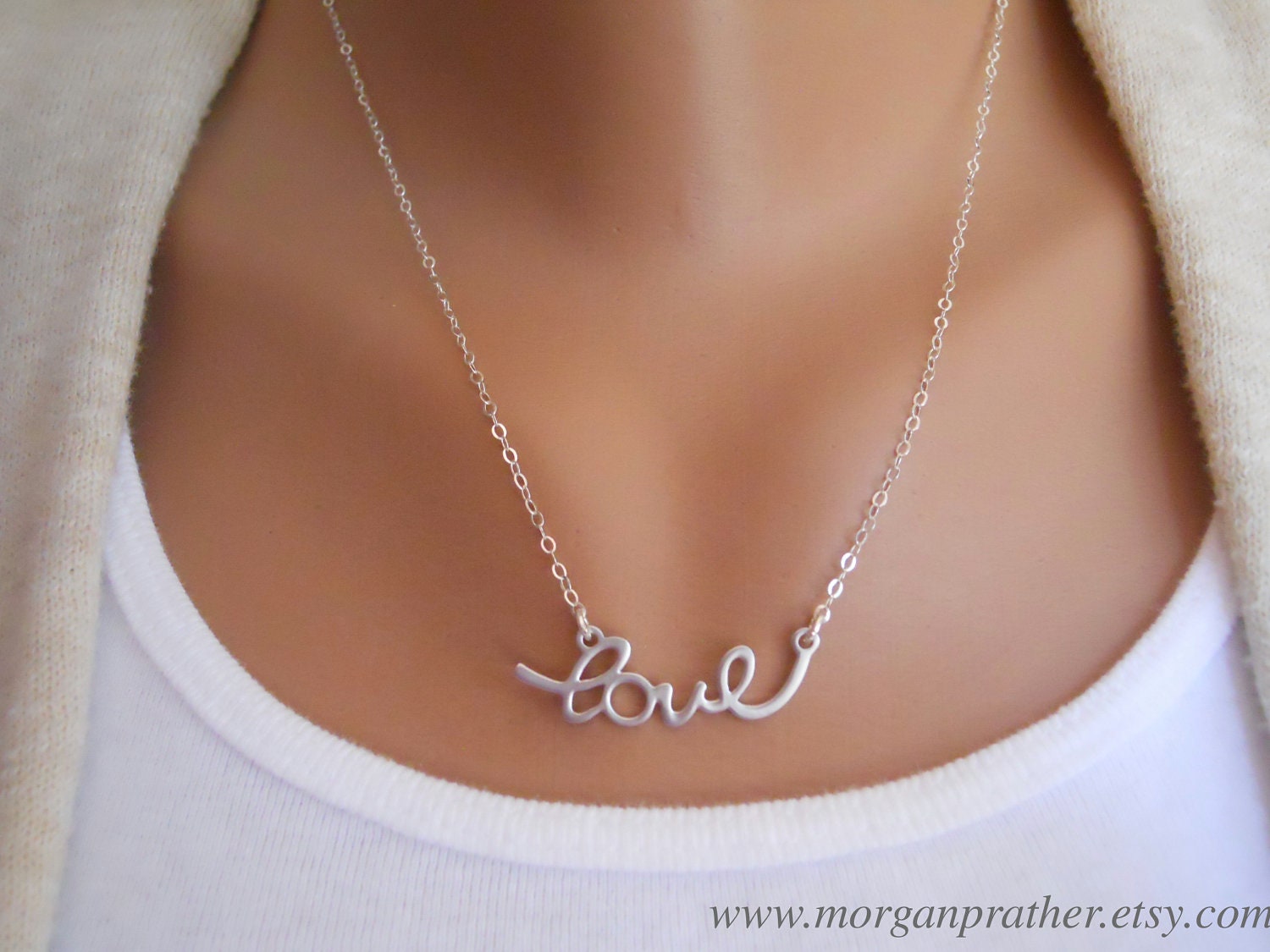 Cursive Love Necklace in Silver - Perfect Gift - Dainty Love Pendant Suspended on Sterling Silver Chain - morganprather