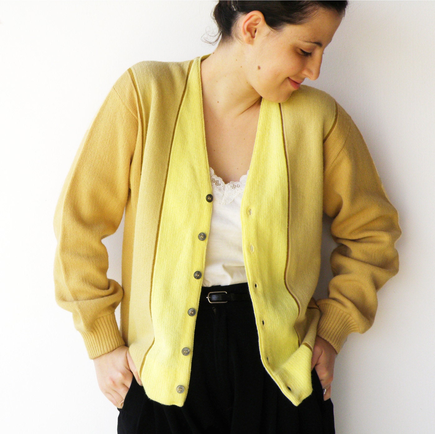 Vintage Tan and Blond Acrylic Button-Up Cardigan