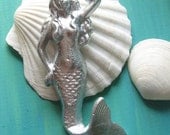 Sale- Cast Iron Mermaid Hook /Hanger in Metallic Silver/ Coastal Decor/Beach/ Lake