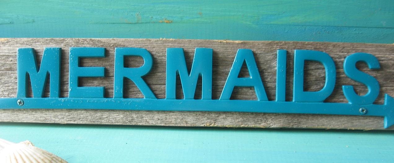 Mermaid Rustic Wood and Metal Nautical Mermaid Sign/ Hanger Wall Decor/ Coastal Decor Beach in Teal