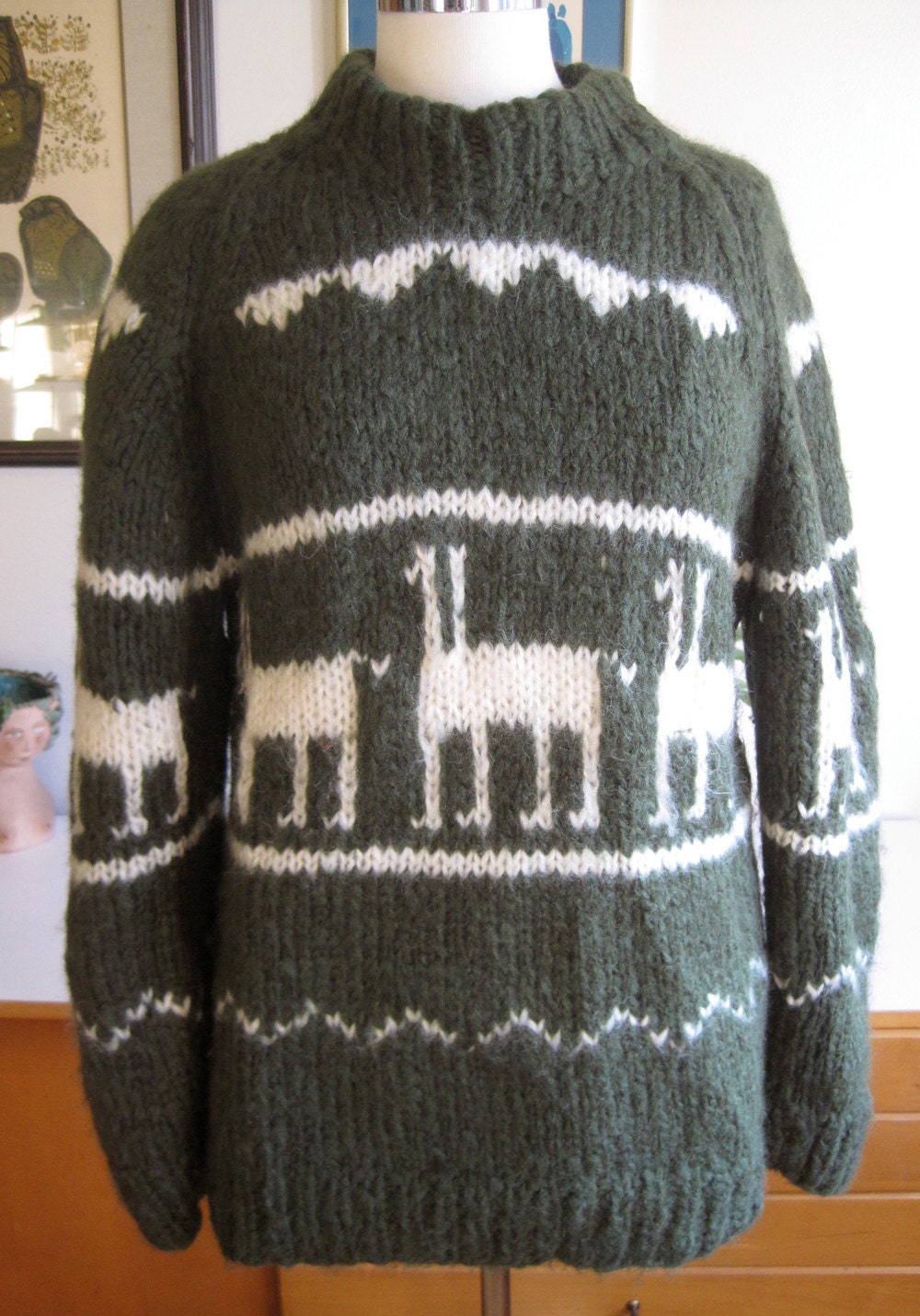 Vintage 60s Green Alpaca Mohair Sweater