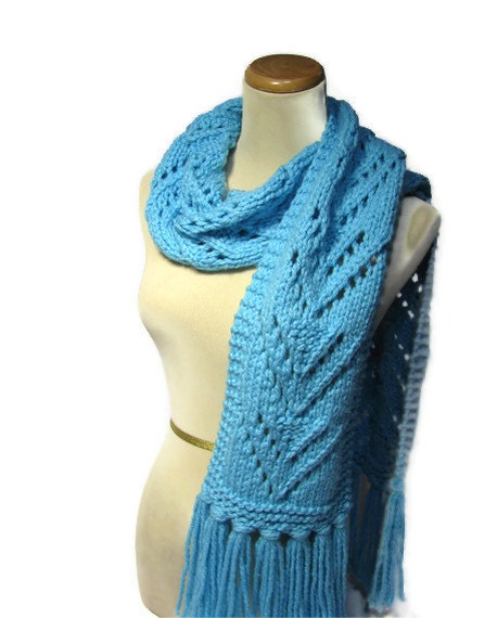 Bonnie Blue Lacy V Hand Knit Scarf