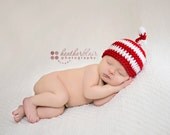 Newborn Red and White Striped Top Knot Beanie - Photography Prop