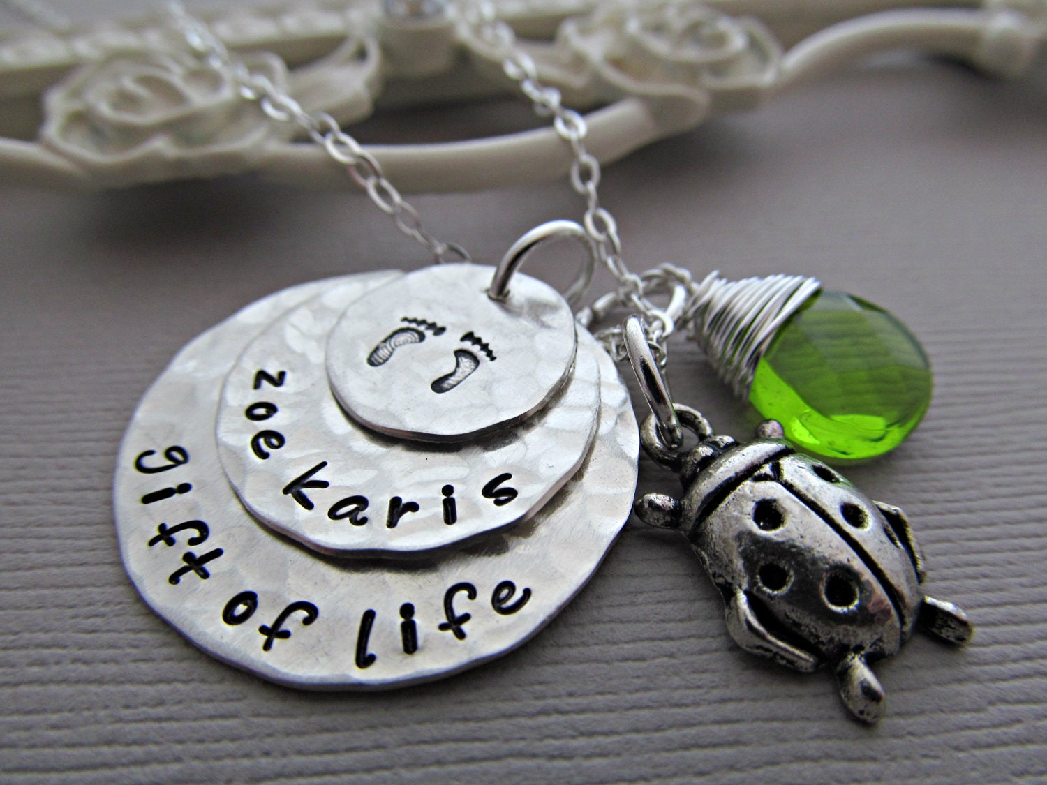 Personalized New Mom Necklace, Baby Name Necklace, Custom Birthstone, Birthdate, Hand Stamped Jewelry, Gift of Life