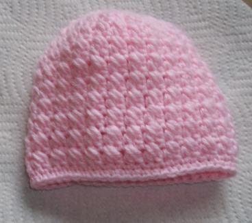 Baby Hat Pink Crossed Puff Stitch - Newborn to 3 Month Size Made in Your Choice of Color