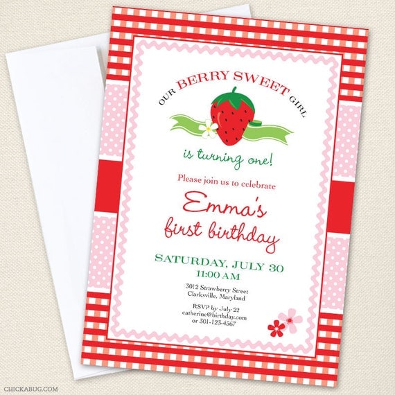 Strawberry party - Set of 15 custom invitations - Printable file also available Il_570xn
