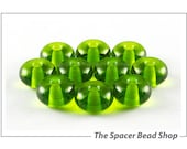 Handmade Lampwork Beads Glass Spacers Dark Grass Green 8mm Small Rondelle Donut SRA - The Spacer Bead Shop