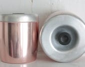 Vintage Copper Canisters: Set of Two West Bend Kitchen Canisters, Pink Copper Nesting Storage with Brushed Aluminum Lids