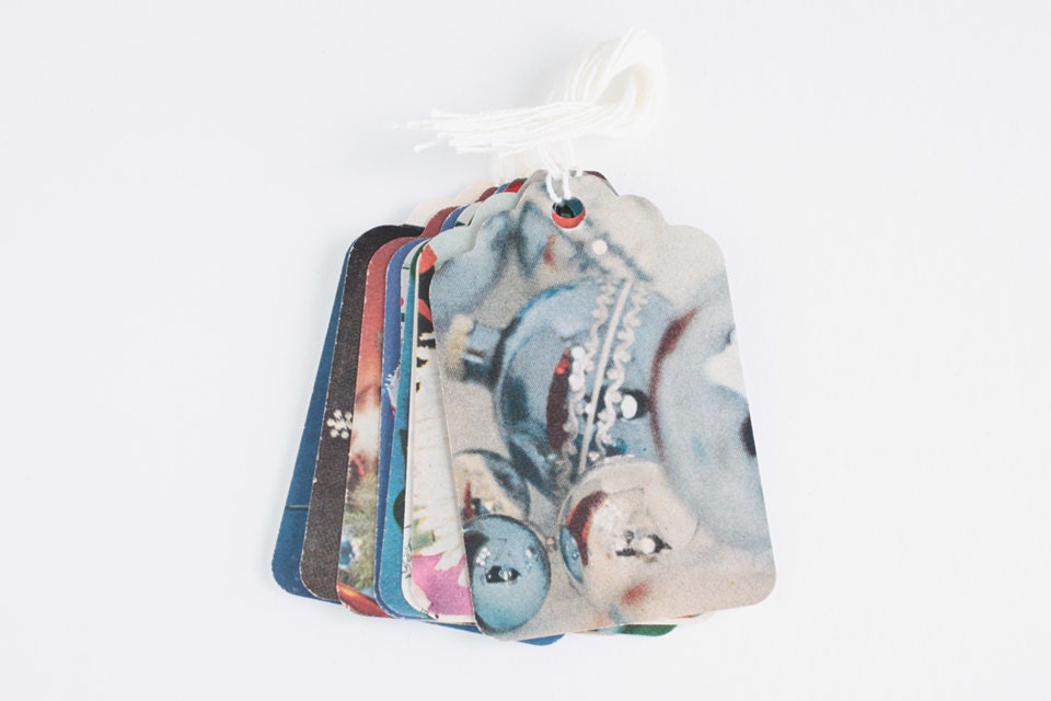 Magazine Gift Tags: Vintage Christmas Tags, Set of 10, Repurposed Vintage Magazines, Upcycled Wrapping, Inventory Hang Tags, No. 1318